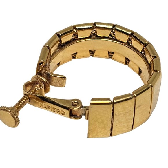 Vintage signed Napier Screw‎ Back Earrings Gold Tone Hoop Mid Century Modern - Picture 15 of 16